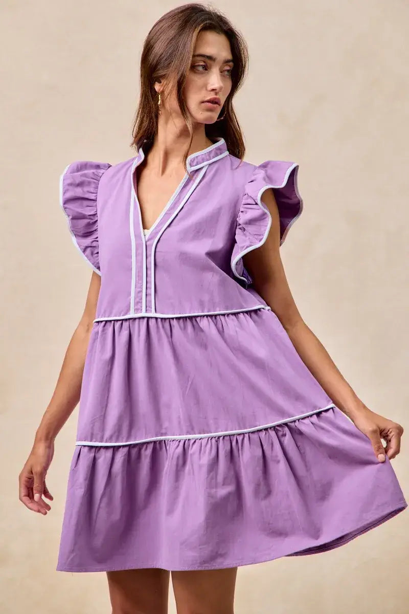 BiBi Gameday Theme Contrast Binding Ruffled Dress - Trendsi - Flyclothing LLC