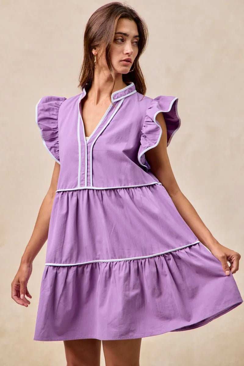 BiBi Gameday Theme Contrast Binding Ruffled Dress - Trendsi - Flyclothing LLC
