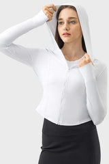 Pocketed Zip Up Hooded Long Sleeve Active Outerwear - Trendsi - Flyclothing LLC
