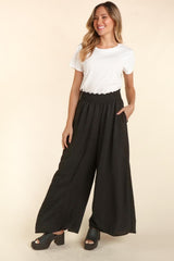 Haptics Elastic Waist Wide Leg Pants with Pockets - Trendsi