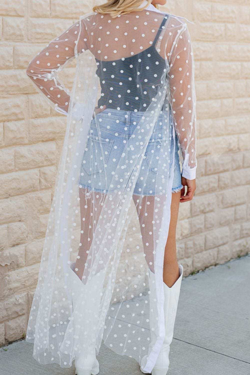 Polka Dot Long Sleeve Cover Up - Trendsi - Flyclothing LLC