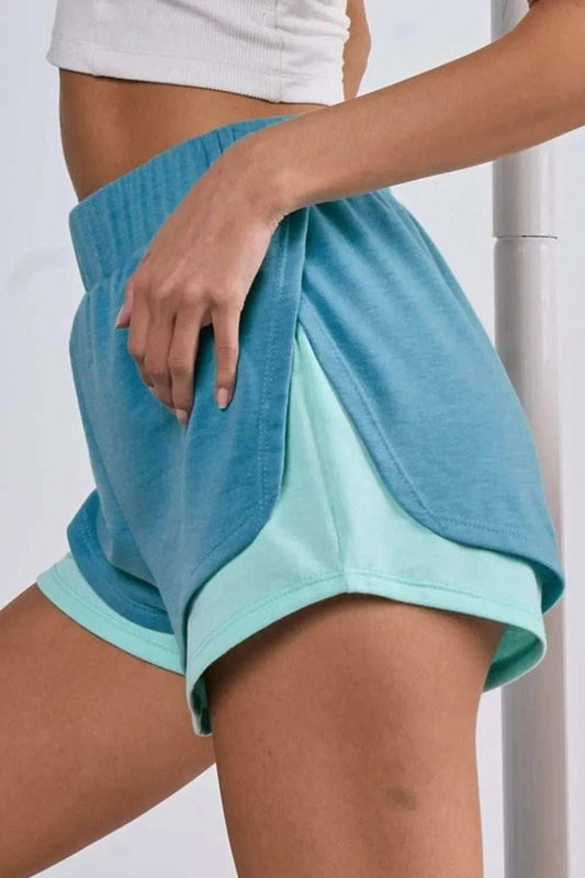 BiBi French Terry Knit Color Block with Sid Slit Shorts - Trendsi - Flyclothing LLC
