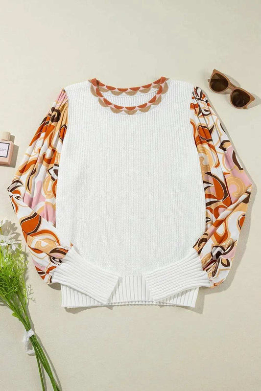 Round Neck Lantern Sleeve Knit Top - Trendsi - Flyclothing LLC