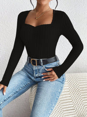 Honey Ribbed Long Sleeve T-Shirt - Trendsi