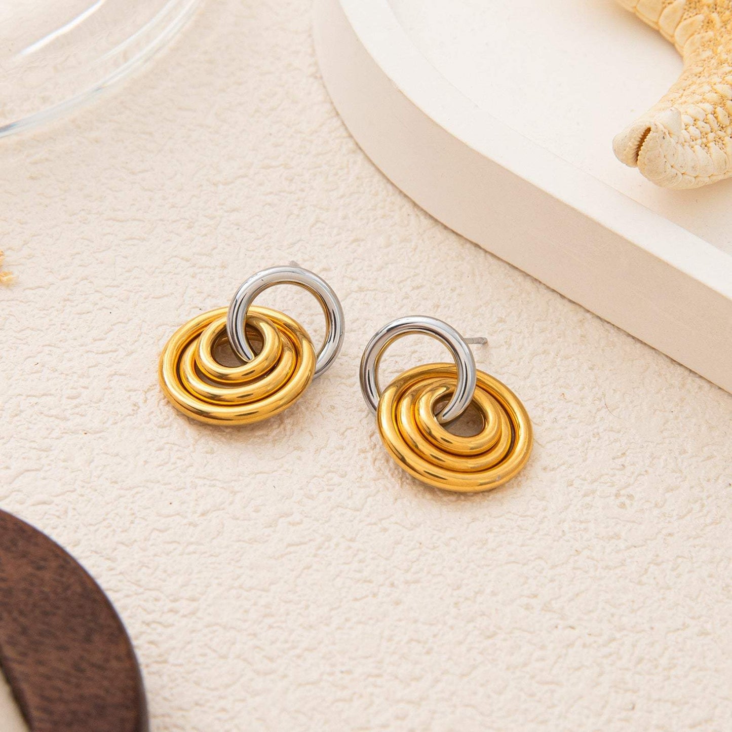 Golden Three-ring Hoop Earrings Made Of Stainless Steel - My Store - Flyclothing LLC