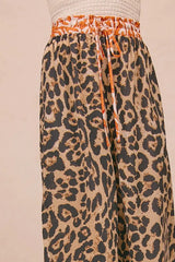 BiBi Leopard Print With Contrast Banded Wide Pants - Trendsi - Flyclothing LLC
