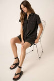 Mittoshop Button Detail Collared Neck Short Sleeve Shirt Dress - Trendsi