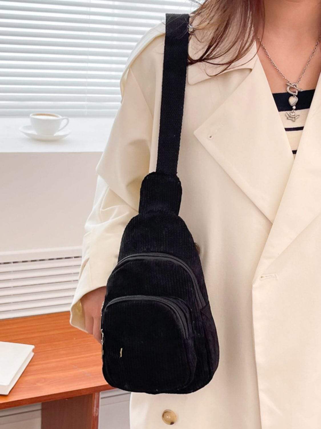 Corduroy Solid Color Crossbody Bag - Trendsi - Flyclothing LLC
