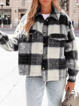 Plaid Button-Down Shacket - Trendsi - Flyclothing LLC