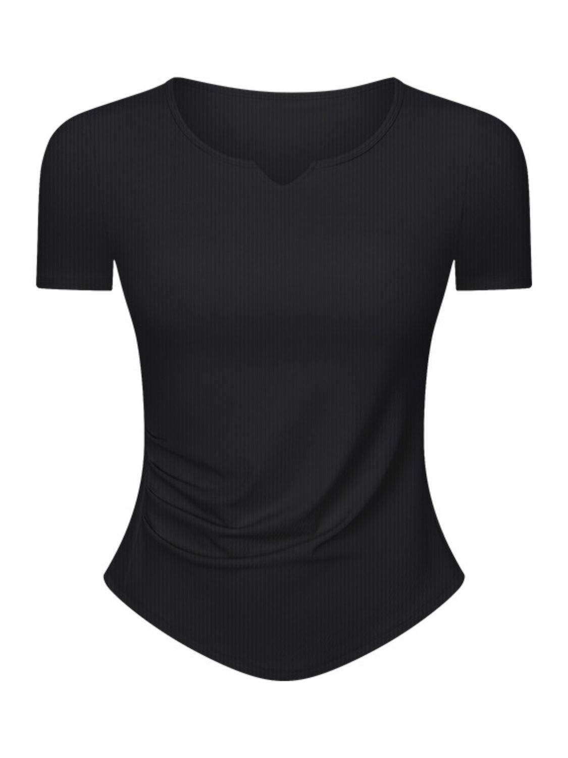 Notched Short Sleeve Active T-Shirt - Trendsi - Flyclothing LLC