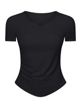 Notched Short Sleeve Active T-Shirt - Trendsi - Flyclothing LLC