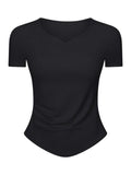 Notched Short Sleeve Active T-Shirt - Trendsi - Flyclothing LLC