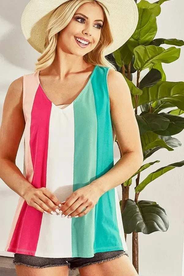BiBi Cotton Span Knit Color Block Sleeveless Top - Trendsi - Flyclothing LLC