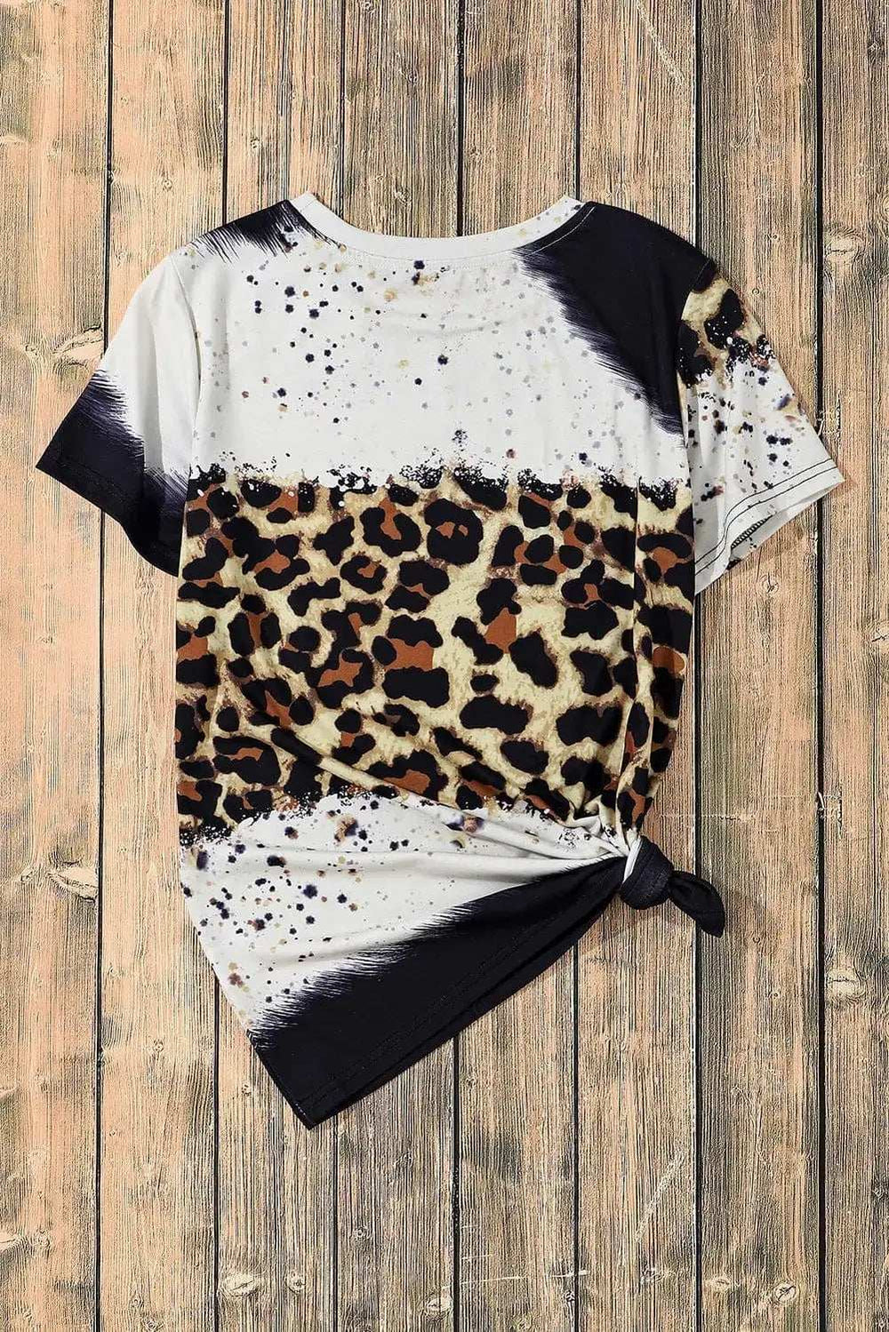 Bow Graphic Leopard Round Neck Short Sleeve T-Shirt - Trendsi - Flyclothing LLC