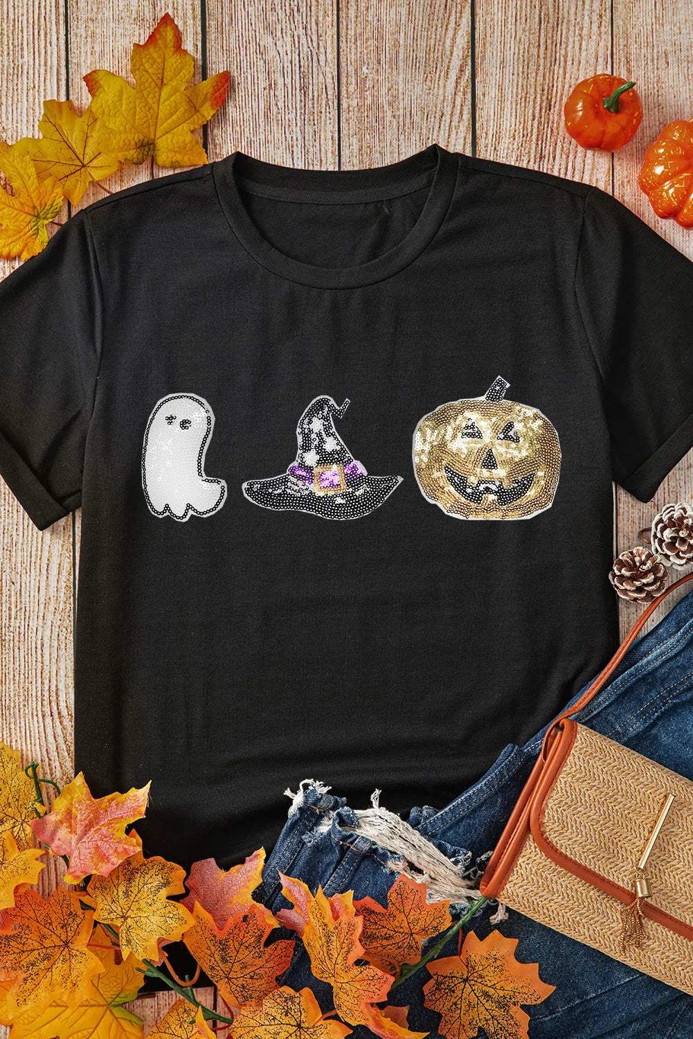 Sequin Round Neck Short Sleeve T-Shirt - Trendsi - Flyclothing LLC
