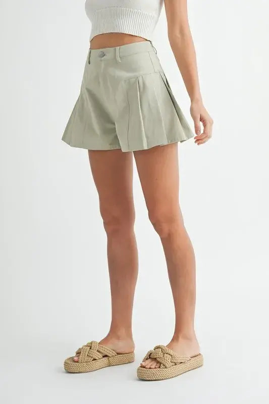 MABLE Pleated High Waist Twill Shorts - Trendsi - Flyclothing LLC