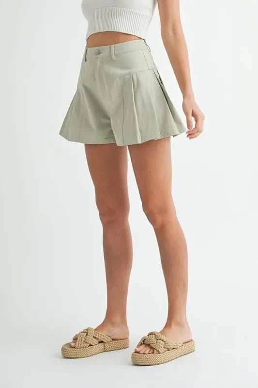 MABLE Pleated High Waist Twill Shorts - Trendsi - Flyclothing LLC
