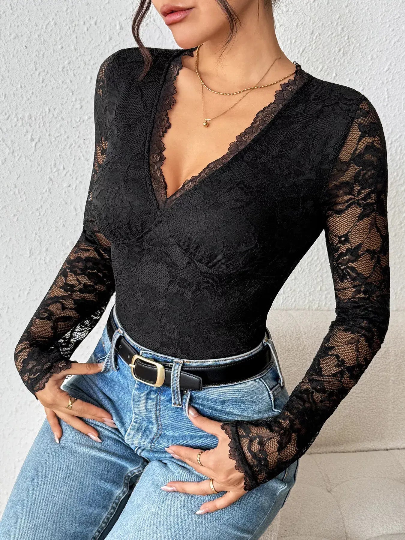 Lace Long Sleeve Bodysuit - Trendsi - Flyclothing LLC