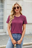 Smocked Round Neck Short Sleeve T-Shirt - Trendsi - Flyclothing LLC