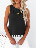 Cutout Tassel Round Neck Tank - Trendsi