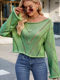 Openwork Boat Neck Long Sleeve Sweater - Trendsi - Flyclothing LLC