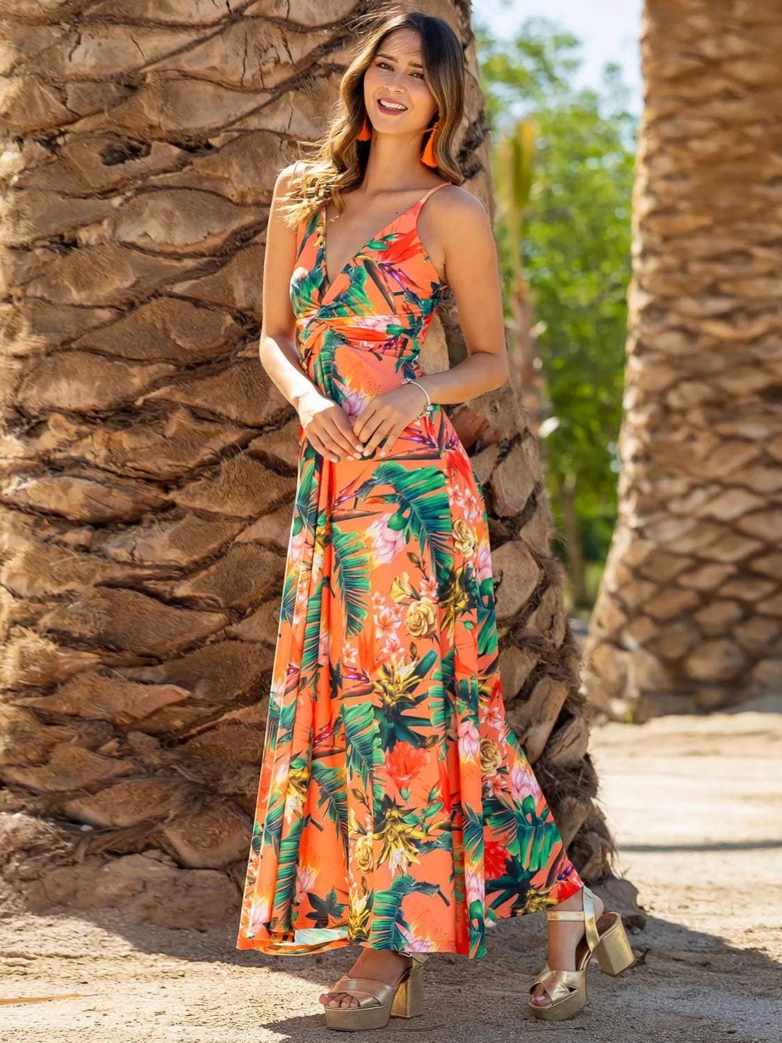 Twisted Printed V-Neck Cami Dress - Trendsi - Flyclothing LLC
