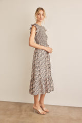 In February Floral Smocked Ruffled Midi Dress - Trendsi