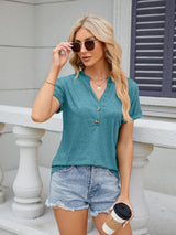 Florira Notched Short Sleeve T-Shirt - Trendsi - Flyclothing LLC