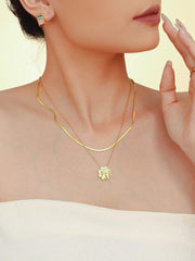 2 Piece 18K Gold-Plated Inlaid Zircon Lucky Clover Necklace - Trendsi