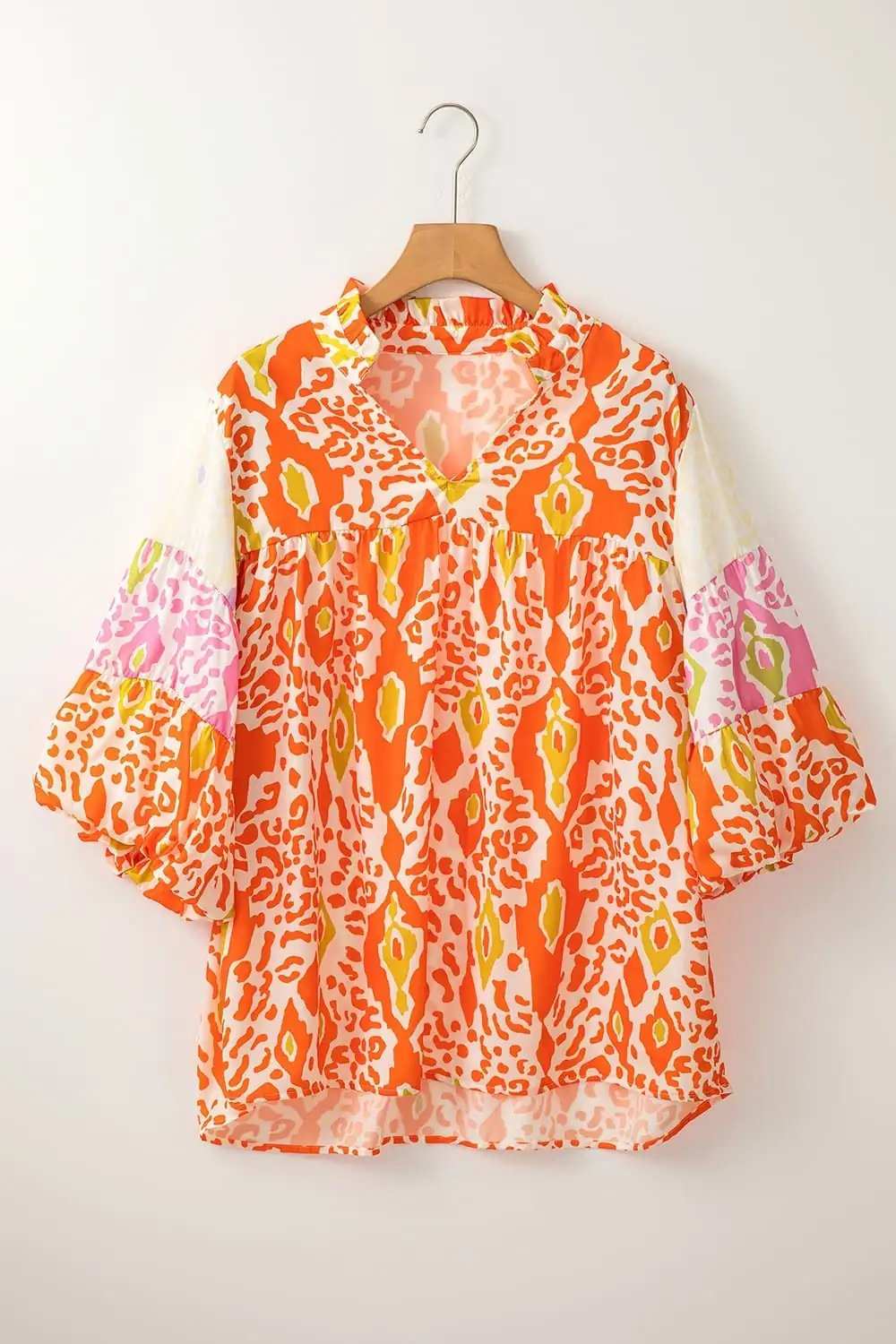 Printed Notched Half Sleeve Blouse - Trendsi - Flyclothing LLC
