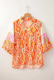 Printed Notched Half Sleeve Blouse - Trendsi - Flyclothing LLC