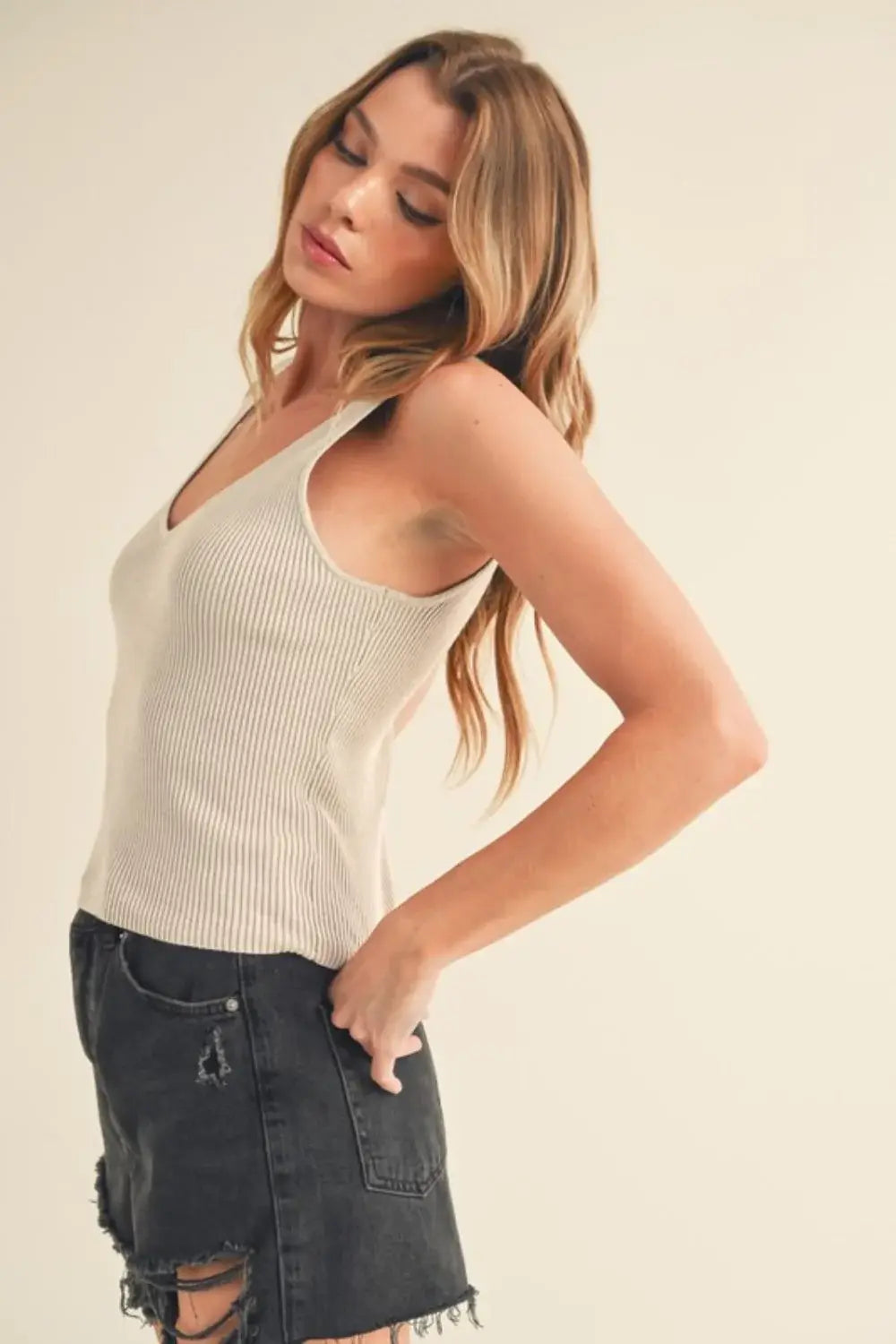 Aemi + Co Ribbed Wide Strap Knit Tank - Trendsi - Flyclothing LLC