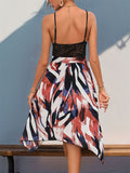 Lace Patchwork Printed V-Neck Dress - Trendsi