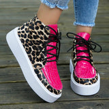 PU Leather Leopard Platform Sneakers - Trendsi