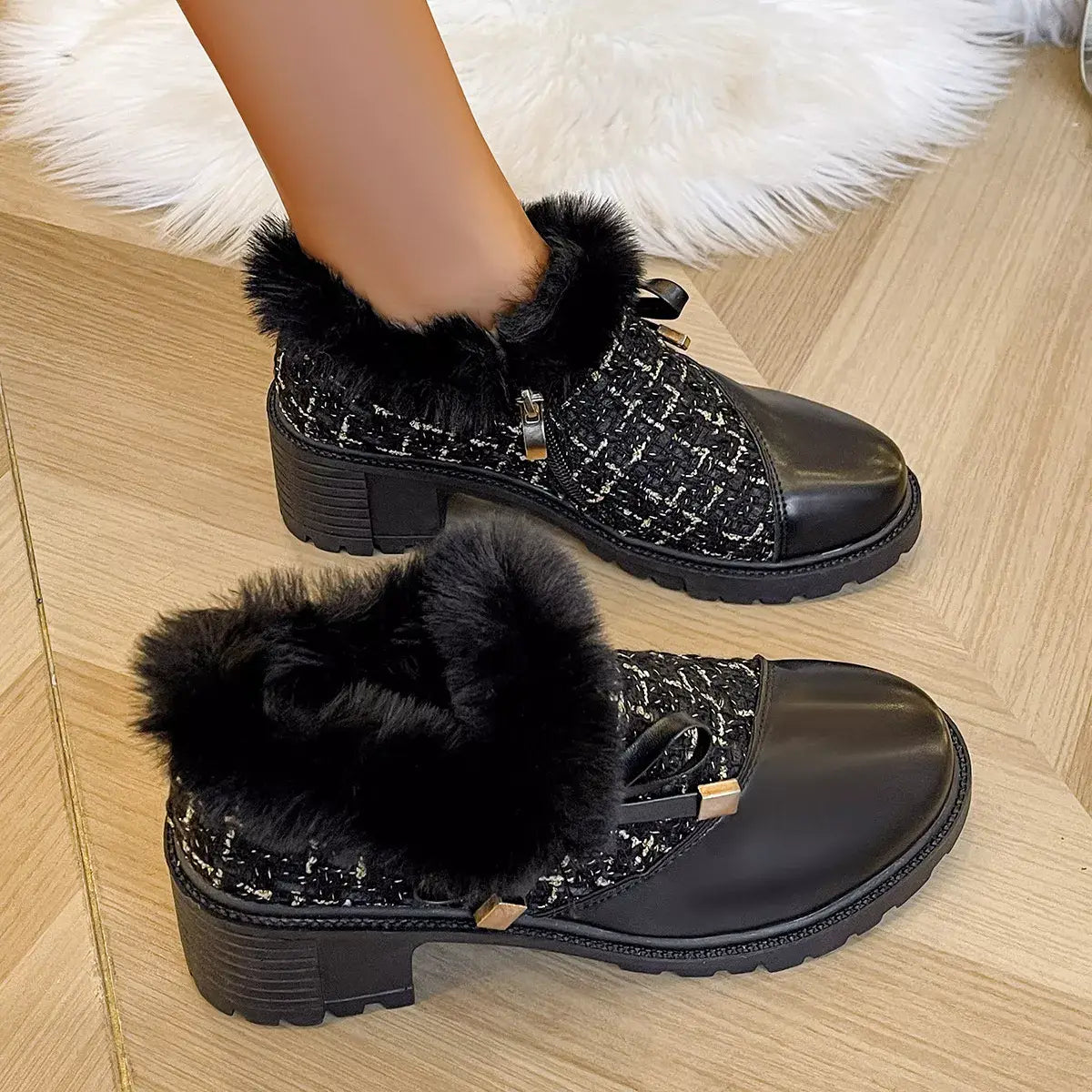 Round Toe Block Heels Boots - Trendsi - Flyclothing LLC