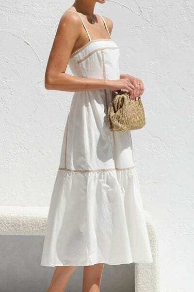 Contrast Trim Square Neck Midi Cami Dress - Trendsi - Flyclothing LLC