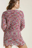 Umgee Full Size Distressed Hem Multicolored Round Neck Knit Tunic Dress Plus Size - Trendsi