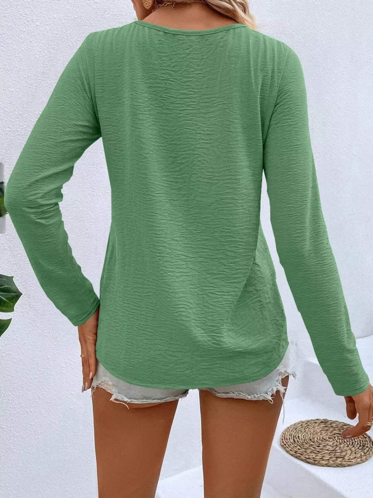 Full Size V-Neck Decor Button Long Sleeve T-Shirt Plus Size - Trendsi - Flyclothing LLC
