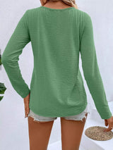 Full Size V-Neck Decor Button Long Sleeve T-Shirt Plus Size - Trendsi - Flyclothing LLC
