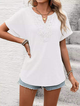 Lace Trim Short Sleeve T-Shirt - Trendsi - Flyclothing LLC