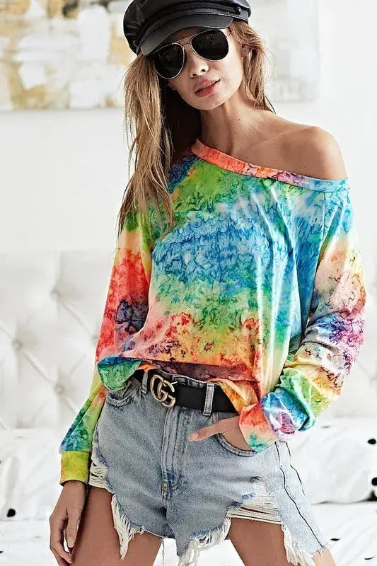 BiBi Tie Dye Soft Knit Jersey T-Shirt - Trendsi - Flyclothing LLC