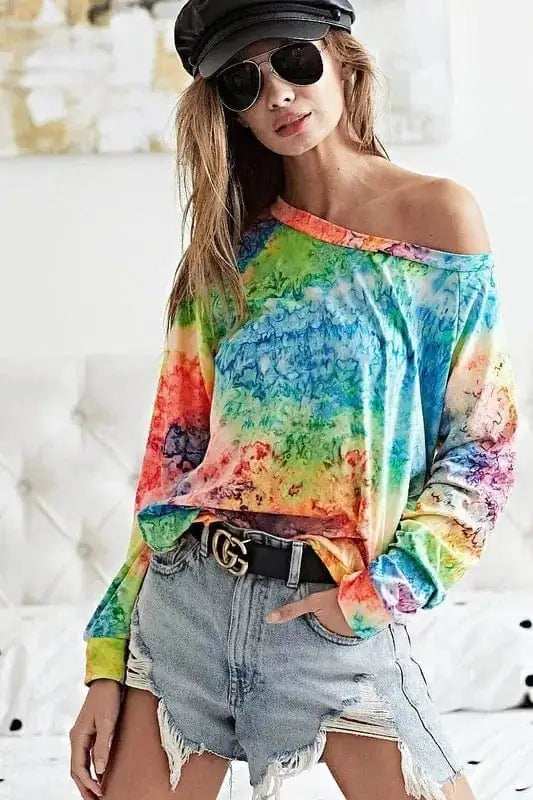 BiBi Tie Dye Soft Knit Jersey T-Shirt - Trendsi - Flyclothing LLC