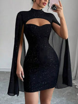 Cutout Bodycon Mini Dress with Cape Sleeves - Trendsi - Flyclothing LLC