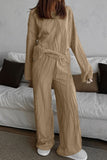 Texture Dropped Shoulder Long Sleeve Top and Pants Set - Trendsi