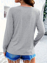 Crisscross V-Neck Long Sleeve T-Shirt - Trendsi - Flyclothing LLC