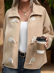 Pocketed Toggle Collared Neck Coat - Trendsi
