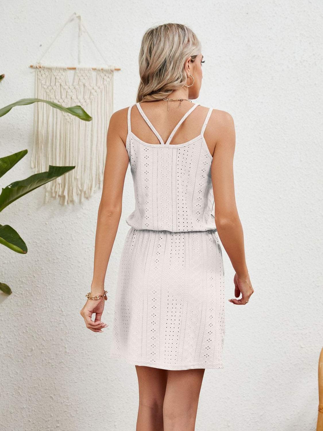 Eyelet Scoop Neck Sleeveless Dress - Trendsi - Flyclothing LLC