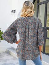 Printed Notched Half Sleeve Blouse - Trendsi - Flyclothing LLC