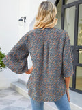 Printed Notched Half Sleeve Blouse - Trendsi