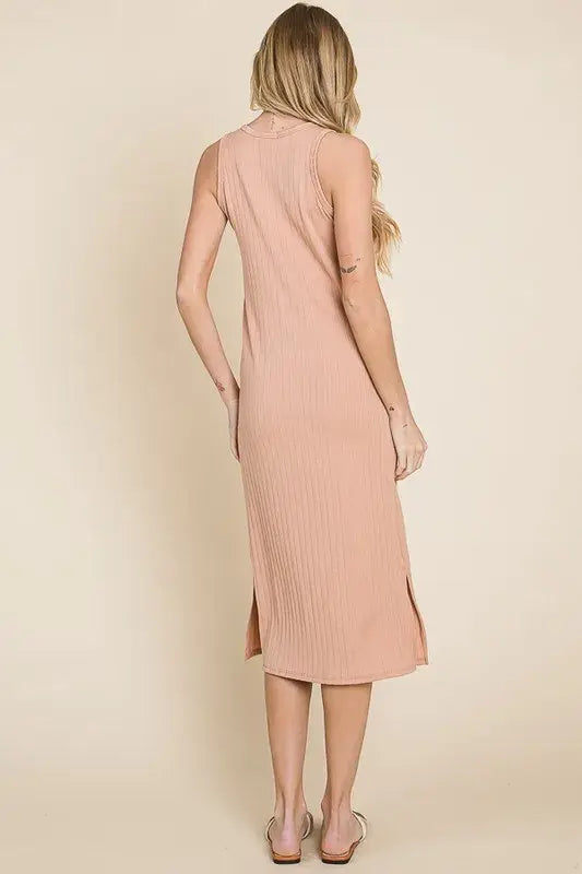 BOMBOM Ribbed Knit Sleeveless Midi Dress - Trendsi - Flyclothing LLC